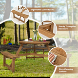 Tangkula 6 Person Wooden Picnic Table, Outdoor Round Picnic Table with 3 Built-in Benches