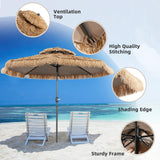 Tangkula 10 ft Thatched Patio Umbrella, 2 Tier Hawaiian Style Grass Beach Umbrella with 8 Ribs