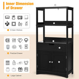 Bathroom Floor Cabinet with Drawer, 2 Open Shelves and Door Cupboard