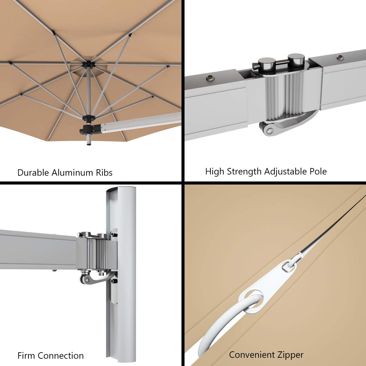 8ft steel ribs patio umbrellas Tangkula 8 ft Wall Mounted Patio Umbrella, Outdoor Wall Umbrella with Adjustable Pole, Tan