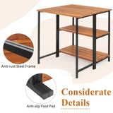 Patio Acacia Wood Folding Table, Outdoor Dining Table with 2 Storage Shelves and Steel Frame