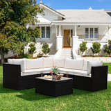 6 Pieces Patio Furniture Set, Outdoor Rattan Sofa Set, Wicker Conversation Set