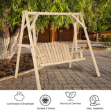 Tangkula Wooden Porch Swing, A-Frame Wood Log Swing Bench Chair