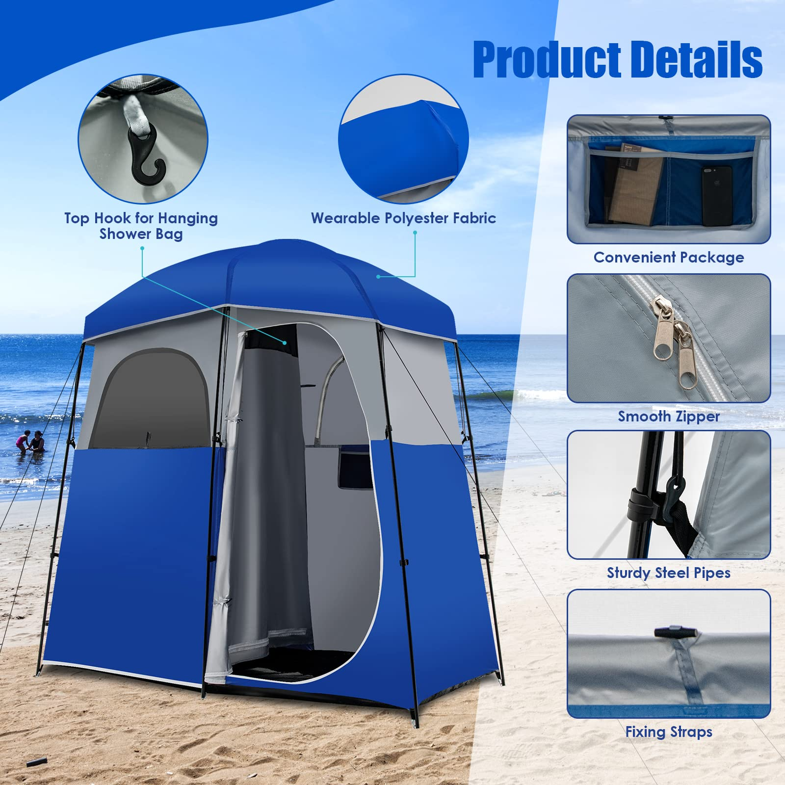 Double Room Shower Tent Oversize Space Privacy Tent with Floor