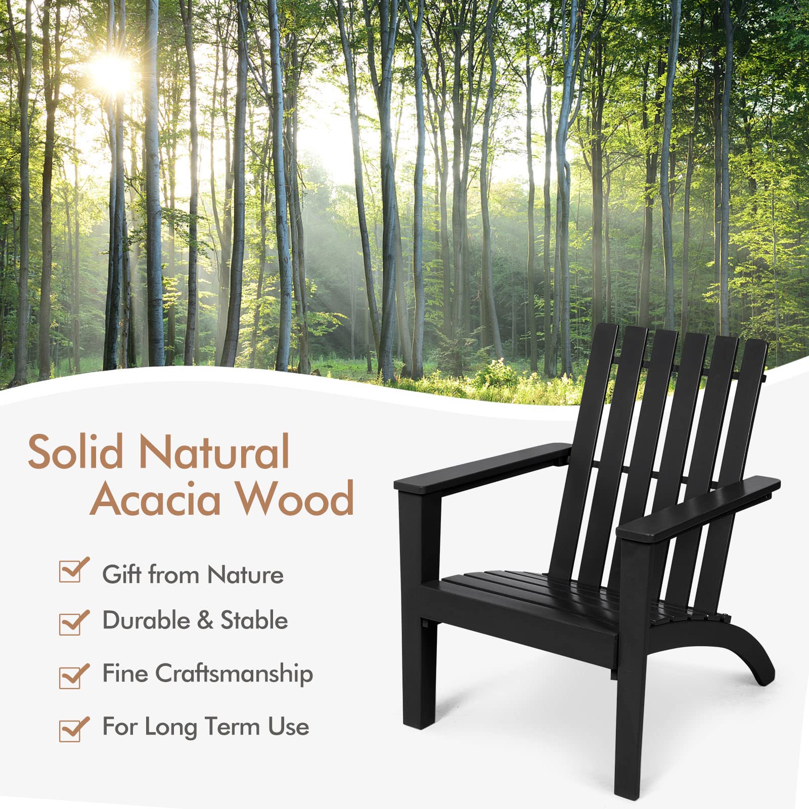 Adirondack Chair Acacia Wood Outdoor Armchairs - Tangkula