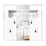 Entrway Wall-Mounted Mirror with Clothes Hooks and Rod, Multifunctional Design