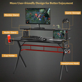 Tangkula Gaming Desk, Professional Gamer Workstation with Cup Holder, Headphone Hook, Handle Rack
