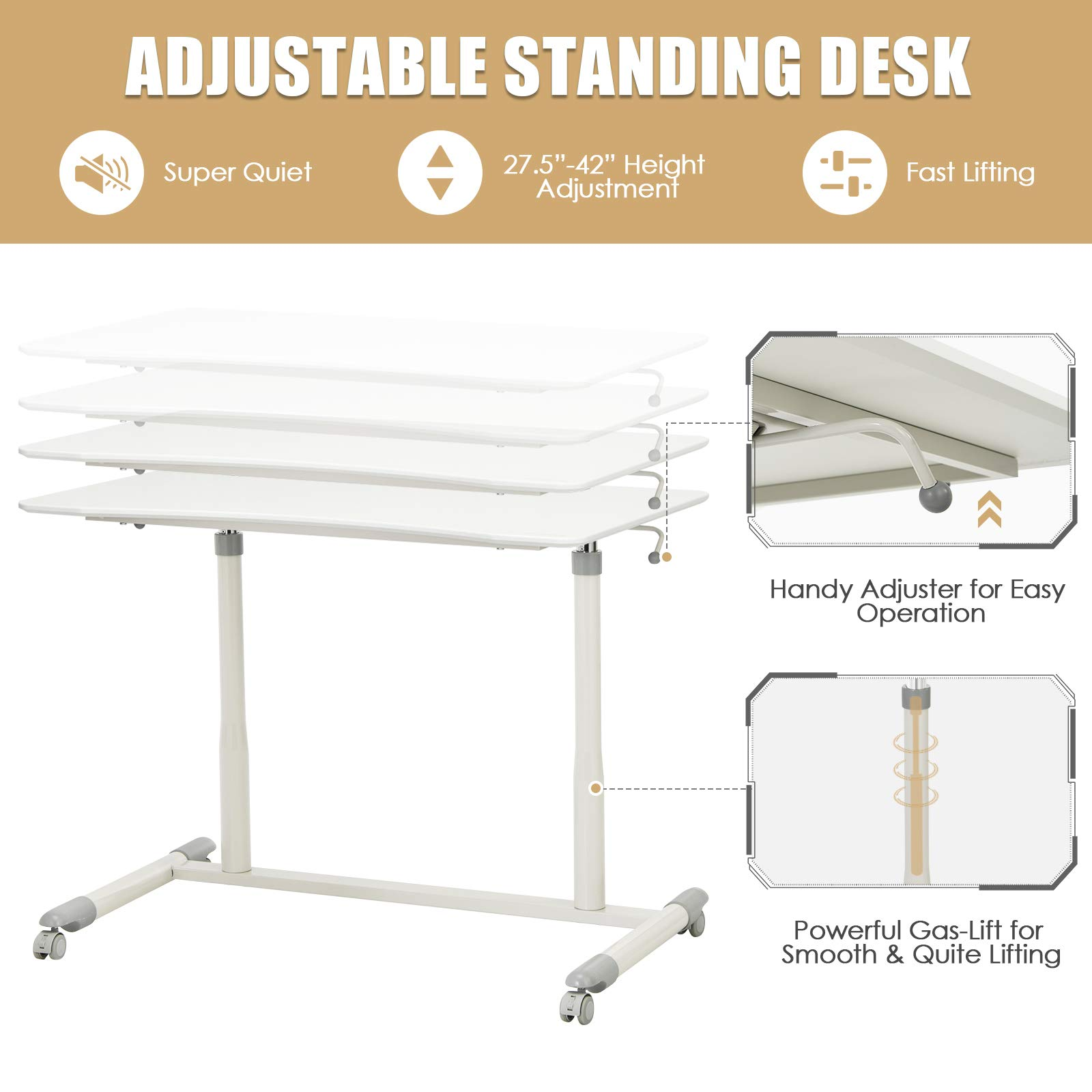  Mobile Standing Desk Computer Desk - Tangkula