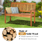 Tangkula Outdoor Wood Bench, Two Person Solid Wood Garden Bench w/Curved Backrest and Wide Armrest