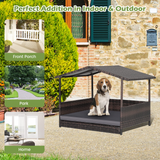 Tangkula Wicker Dog House, Indoor Outdoor Raised Rattan Dog Bed