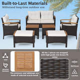 Tangkula 7 Pieces Patio Rattan Sofa Set, Outdoor Wicker Conversation Set