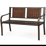 Patio Garden Bench with Wicker Backrest