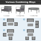 Tangkula Patio 4 Piece Rattan Furniture Set, Patiojoy Outdoor Wicker Conversation Set