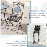 Tangkula 3 Pieces Patio Bistro Set, Outdoor Garden Furniture Set with Mosaic Round Table and 2 Folding Chairs