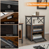 Tangkula Nightstands Set of 2, Industrial Versatile Sofa Side Table with Open Storage Shelf and 2 Flip Drawers