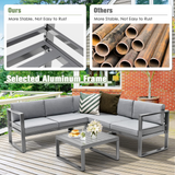 Tangkula 4 Pieces Aluminum Patio Furniture Set, Patiojoy All Weather Heavy Duty Cushioned Outdoor L Shaped Sofa Set