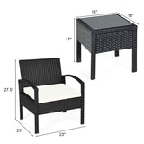 Tangkula 3 Piece Patio Furniture Set with 2 Cushioned Chairs & End Table, Black