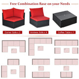 Tangkula 7 Piece Patio Furniture Set, Outdoor Sectional Sofa w/Pillows and Cushions, Wicker Sofa Conversation Set with Coffee Table