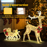 Tangkula 4.7 FT Lighted Christmas Reindeer & Sleigh, Xmas Lighted Outdoor Decoration with 100 Warm Lights