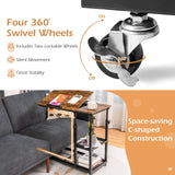 Tangkula Height Adjustable C Shaped End Table with Lockable Wheels