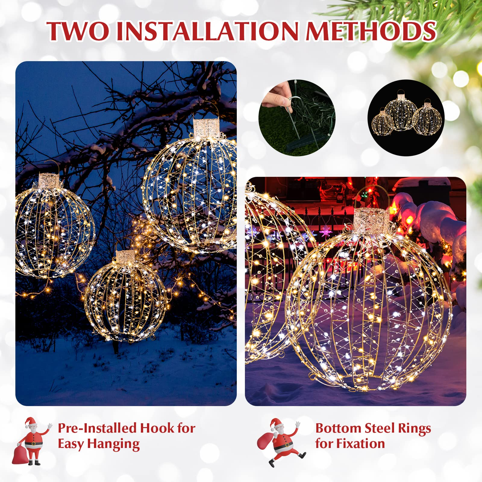 Christmas LED Light Balls for Tree (3 Pack) - Tangkula