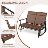 Tangkula Patio Glider Bench, 2-Person Outdoor Rocking Bench with High Back & Curved Armrests(Brown)