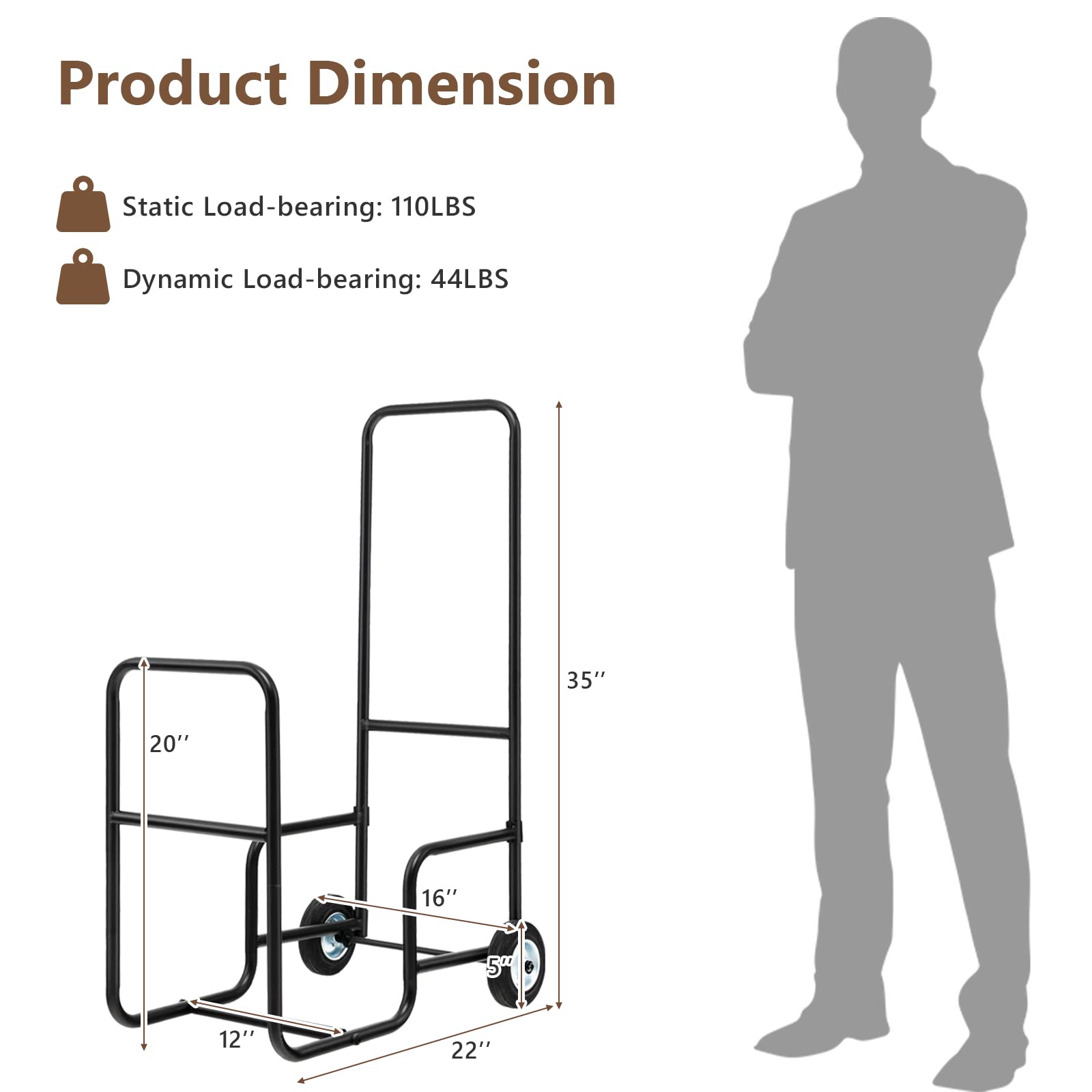 Tangkula Firewood Log Carrier Mover, Wood Rack Storage Mover with Roll ...
