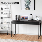 Tangkula Computer Desk with 2 Drawers, Simple Wooden Study Writing Desk with Steel Frame
