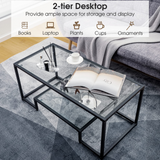 Tangkula Tempered Glass Coffee Table, 42 Inch Wide Rectangular Coffee Table