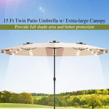 Tangkula 15 Ft Solar LED Patio Double-Sided Umbrella with Base