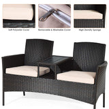 Outdoor Rattan Loveseat, Patio Conversation Set with Cushions & Table