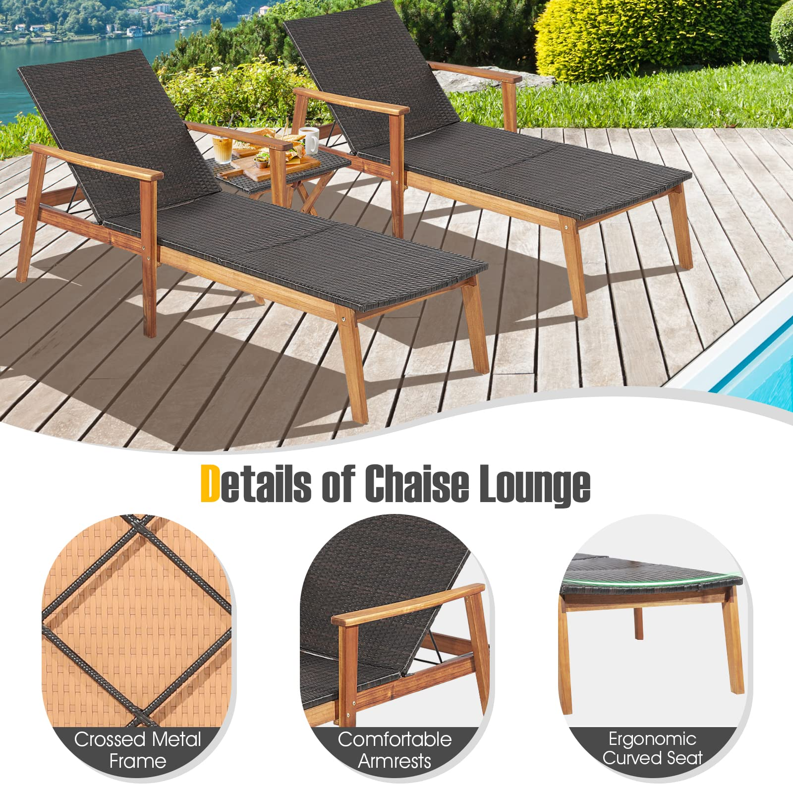 2 Piece Patio Chaise Lounge & Table Set - Tangkula