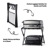 Tangkula Luggage Rack , Folding Metal Suitcase Luggage Stand, Double Tiers Luggage Holder with Shoe Shelf