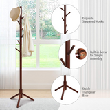 Tangkula Coat Rack Freestanding, Rubber Wood Coat Stand with 8 Hooks