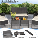 Tangkula 7 Piece Patio Rattan Sofa Set, Wicker Furniture Set with 2 Side Tables and 2 Ottomans, Solid Metal Frame, Soft Cushions