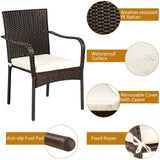 4 Pieces Patio Rattan Dining Chairs, Outdoor Stackable Wicker Chairs with Comfortable Cushions and Armrests