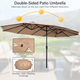 15FT Double-Sided Patio Umbrella with Base, Extra-Large Market Umbrella W/Crank System