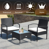 Tangkula 3 PCS Patio Wicker Rattan Furniture Set, Rattan Chair with Coffee Table
