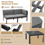 Tangkula 3 Piece Aluminum Patio Furniture Set, Patiojoy Outdoor Sectional Sofa Set with 6-Level Reclining Backrest