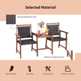 Acacia Wood Garden Bench, Patiojoy Rattan Companion Loveseat Chair with Coffee Table and Parasol Hole