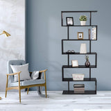 6 Shelf Bookcase, Modern S-Shaped Z-Shelf Style Bookshelf