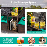 PE Wicker Outdoor Furniture Set, 2 Cushioned Seats and Tempered Glass Table