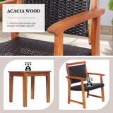 3-Piece Patio Acacia Wood Bistro Set, Patiojoy Outdoor Furniture Set with 2 Chairs & 1 Side Table