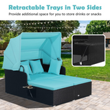 Tangkula Patio Rattan Daybed, Patiojoy Wicker Daybed Loungerw/Retractable Canopy, 2 Foldable Side Panels