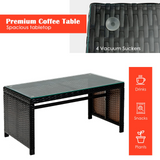 Tangkula 4 Pieces Rattan Furniture Set, Outdoor Conversation Set w/Chair & Loveseat & Tempered Glass Coffee Table