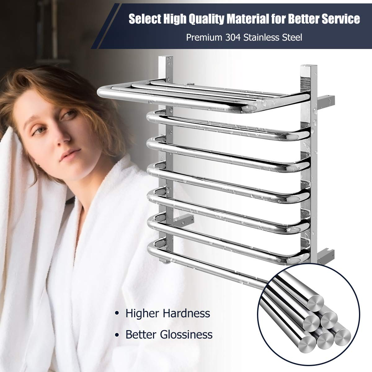 Tangkula Towel Warmer with Top Shelf, 10 Bars Wall Mounted Electric He