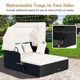 Tangkula Patio Rattan Daybed, Patiojoy Wicker Daybed Loungerw/Retractable Canopy, 2 Foldable Side Panels