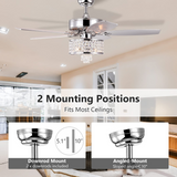 Tangkula 50 Inch Crystal Ceiling Fan with Lights & Remote Control, Modern Electrical Fan with 5 Wood Reversible Blades, 8H Timer