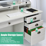 Tangkula White Computer Desk with 4 Storage Drawers & Hutch