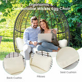 Tangkula Oversized Wicker Egg Chair, Wicker Patio Basket Circle Lounge Chair w/Metal Stand & 4 Thick Cushions, 450 LBS Max Load